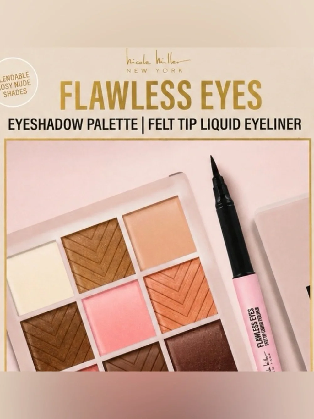 Nicole Miller Flawless Eyes 9 Shade Eyeshadow Palette & Black Liquid Eyeliner